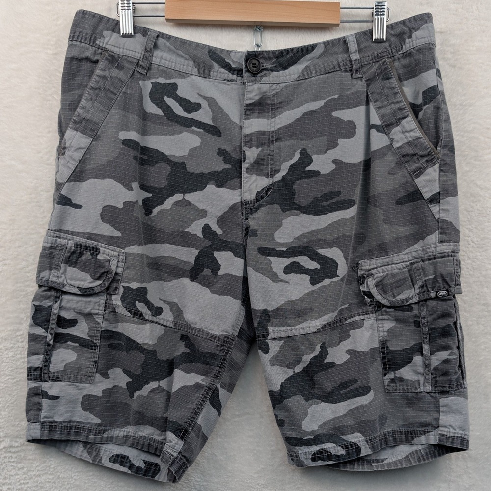 VTG Ecko Unltd. Cargo Shorts Men's 39 Gray Camo 11.5" Relaxed Fit Streetwear Y2K